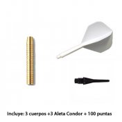 Pack MG Pro Darts 3 x Cuerpo Latón 7x51 15gr x 3 plumas condor + 100 puntas micro Harrows Pro - 1