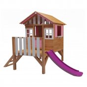 Casita infantil elevada de madera Masgames Lollipop rosa con tobogán - 2