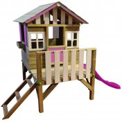 Casita infantil elevada de madera Masgames Lollipop rosa con tobogán - 1