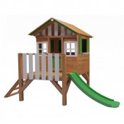 Casita infantil elevada de madera Masgames Lollipop verde con tobogán - 2