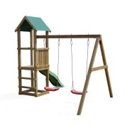 Torreta de juegos de jardín de madera Lucas con tobogán doble oscilante - 2