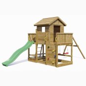 Casa de juegos de madera Fungoo Mars con tobogán, columpio, mesa de picnic y columpio - 2