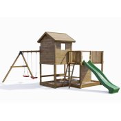 Casa de juegos de madera Fungoo Pluto con tobogán, dos columpios, mesa de picnic, columpio y arenero - 2