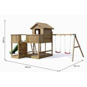Casa de juegos de madera Fungoo Pluto con tobogán, dos columpios, mesa de picnic, columpio y arenero - 3