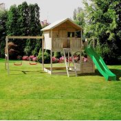 Casita de juegos de madera Fungoo Sunshine con tobogán y dos columpios XX-1 - 6