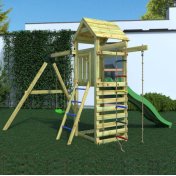 Parque infantil de jardín de madera tobogán columpio pared cuerda - 3