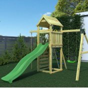 Parque infantil de jardín de madera tobogán columpio pared cuerda - 5