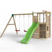 Parque infantil de madera Fungoo Houser con tobogán, dos columpios y casita de juegos - 1