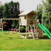 Casita de juegos de madera Fungoo Moonlight con tobogán y dos columpios - 6