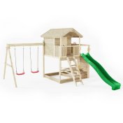 Casita de juegos de madera Fungoo Moonlight con tobogán y dos columpios - 1