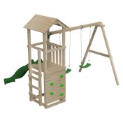 Parque infantil Masgames Carlit L con techo de madera con columpio doble y pared de escalada - 1