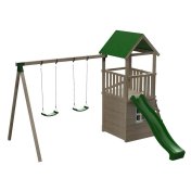 Parque infantil Masgames Tibidabo L con techo de lona, caseta, pared de escalada y columpio doble - 2