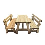 Mesa de madera Masgames Zurich con bancos con respaldo Vic - 3