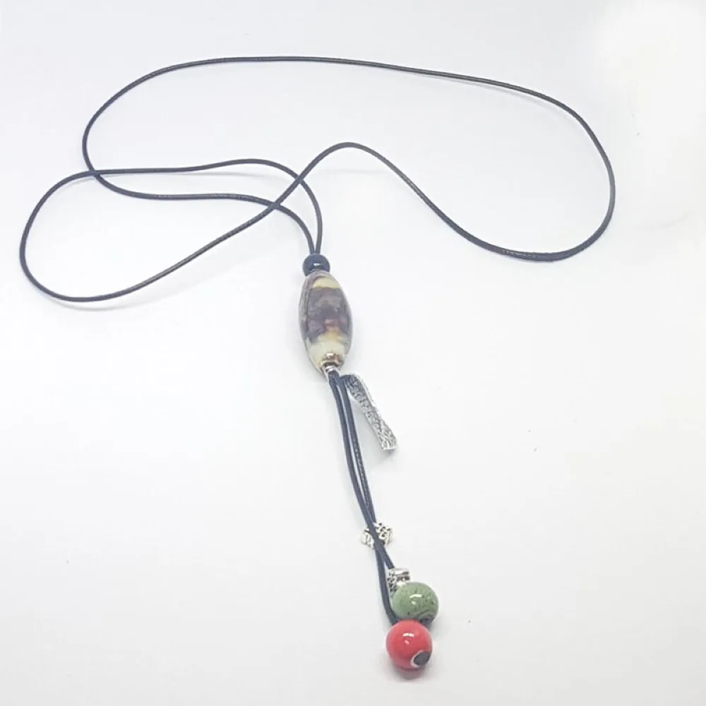 Collar Piedras Marron Hoja Plata Final Coral Verde