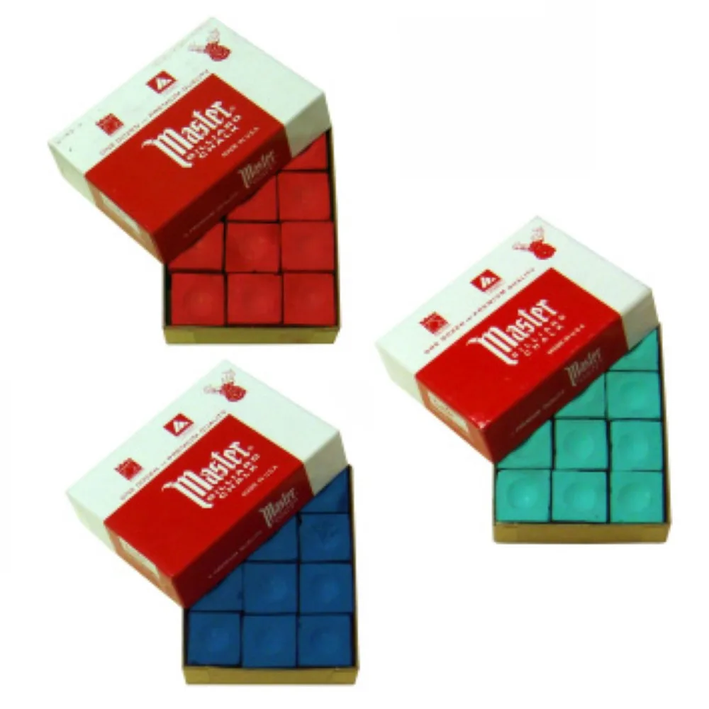 Pack Tiza Billar Master Verde,Roja,Azul 36 unid 12 x color