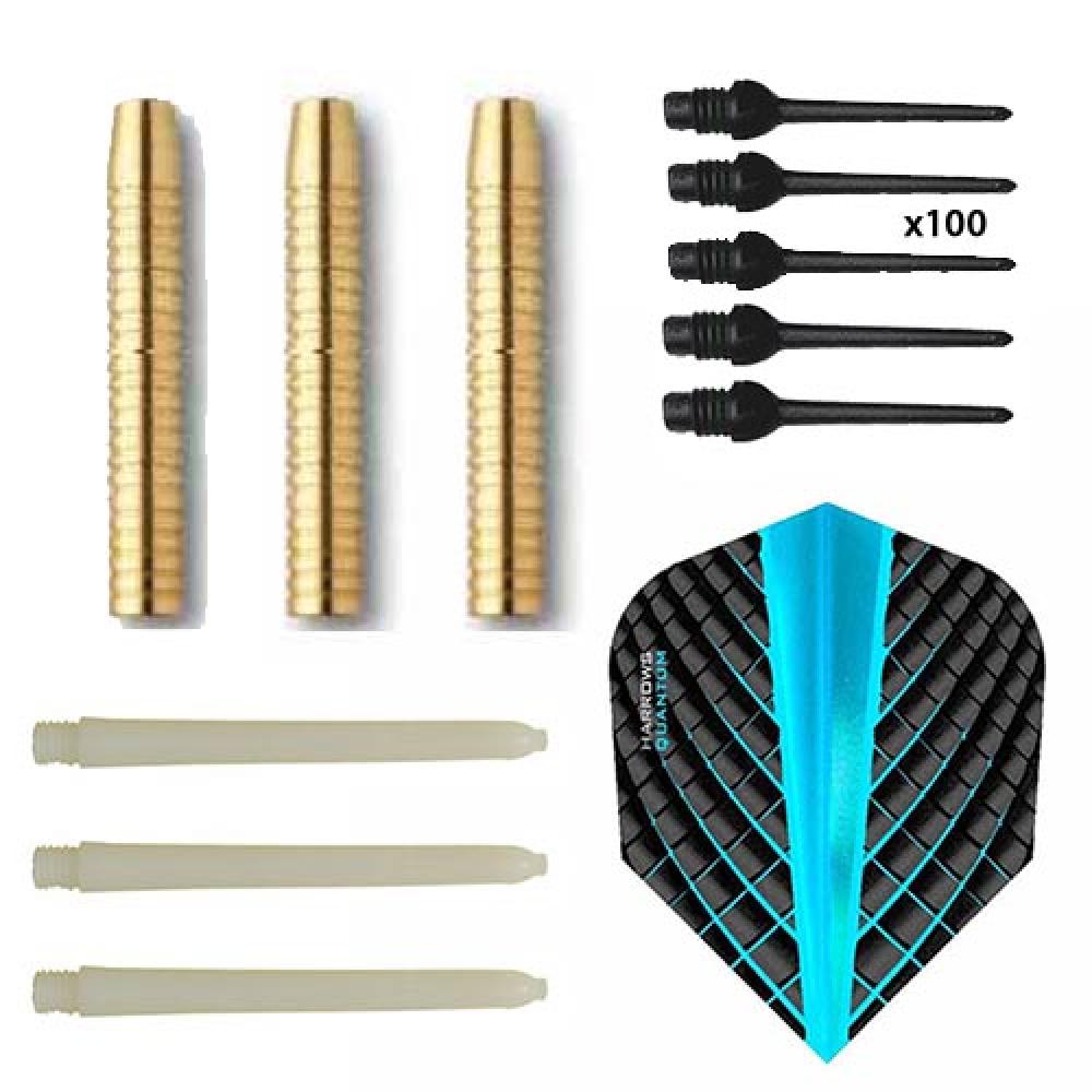 Pack Juego Dardos Eco Brass 2ba Aqua + 100 puntas