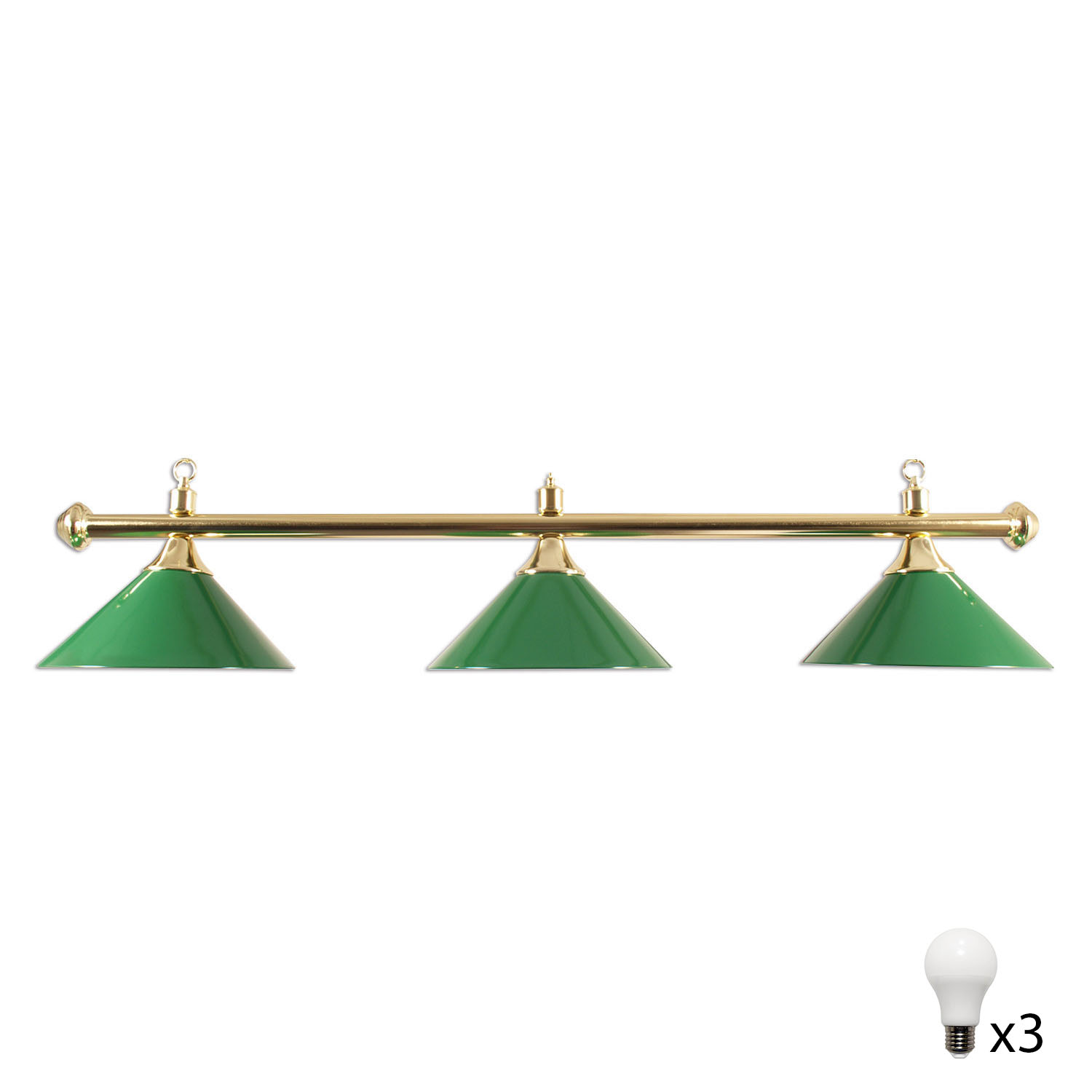 Lámpara Billar 3 Tulipas Laton Verde + 3 Bobillas Led Blanco
