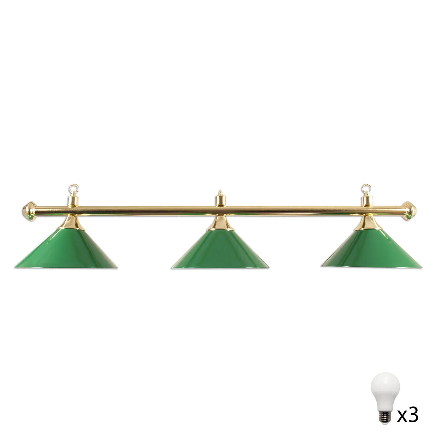 Lámpara Billar 3 Tulipas Laton Verde + 3 Bobillas Led Blanco