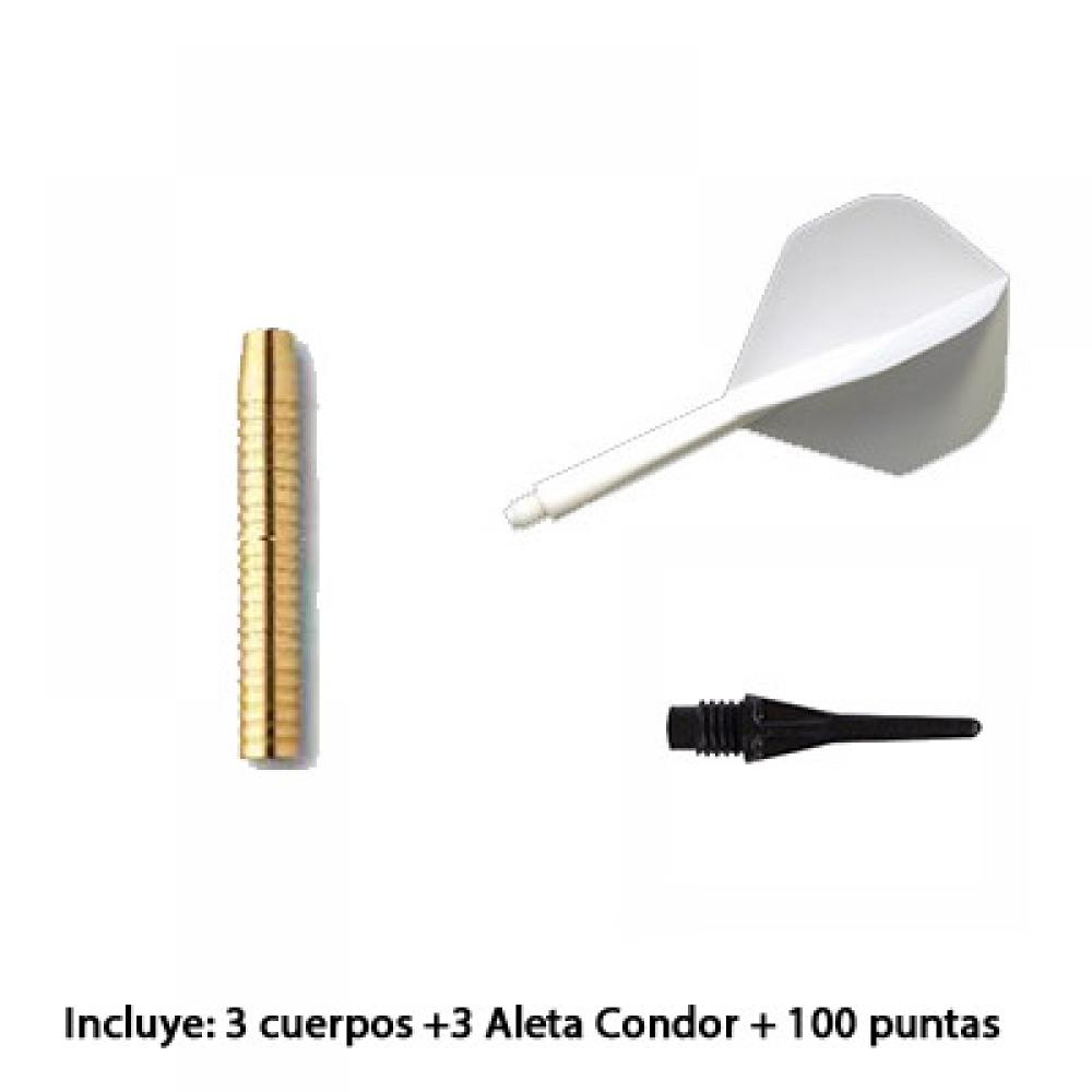 Pack MG Pro Darts 3 x Cuerpo Latón 7x51 15gr x 3 plumas condor + 100 puntas micro Harrows Pro