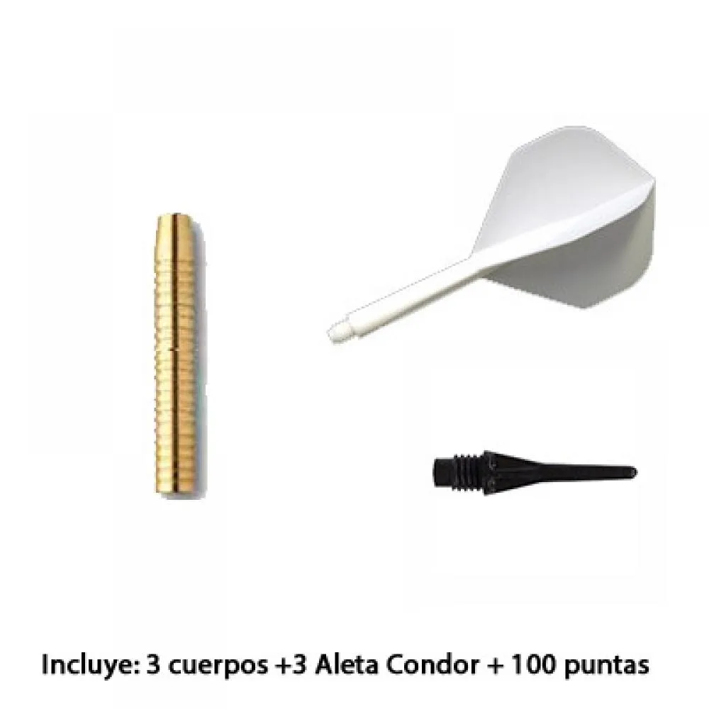 Pack MG Pro Darts 3 x Cuerpo Latón 7x51 15gr x 3 plumas condor + 100 puntas micro Harrows Pro