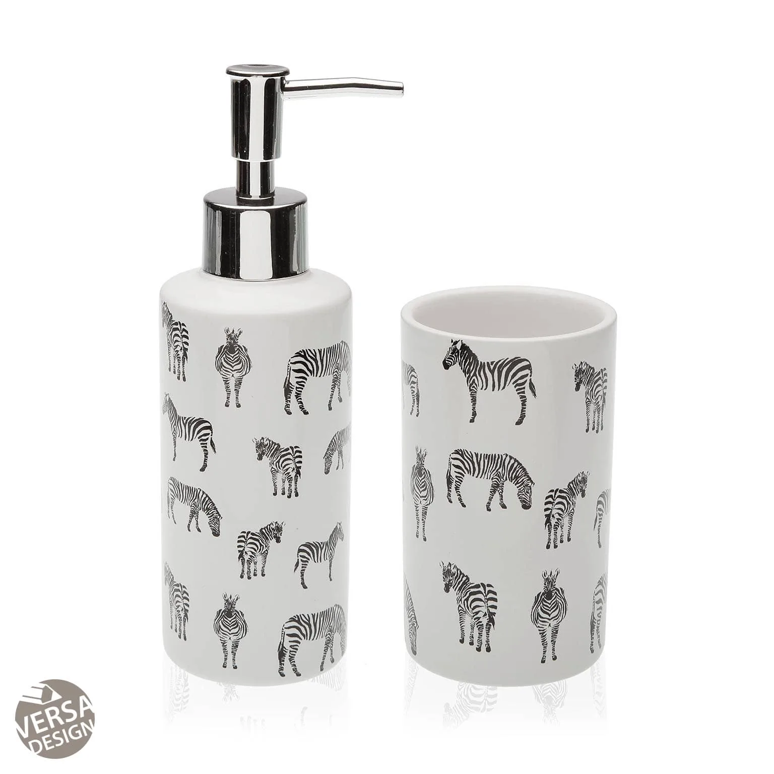 Set Dispensador Baño Ceramica Modelo Zebra