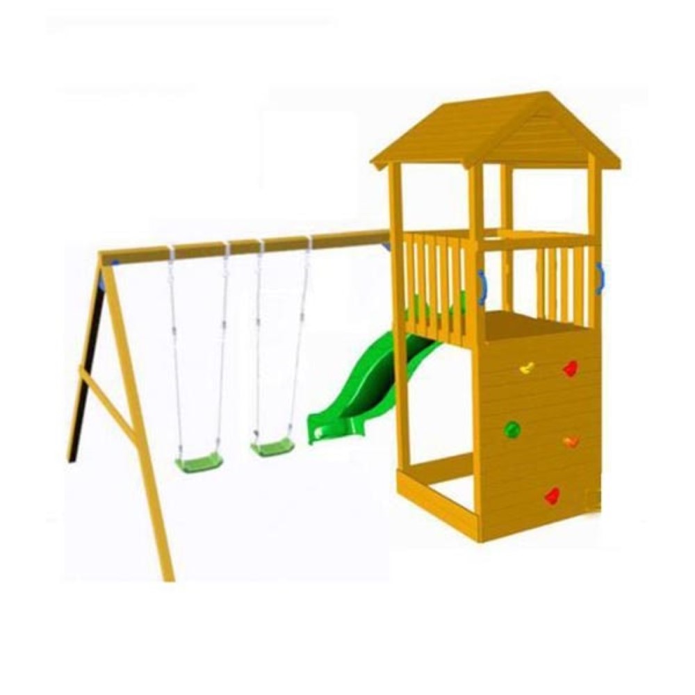 Parque infantil Masgames TIBIDABO L con rampa de escalada y columpio Doble