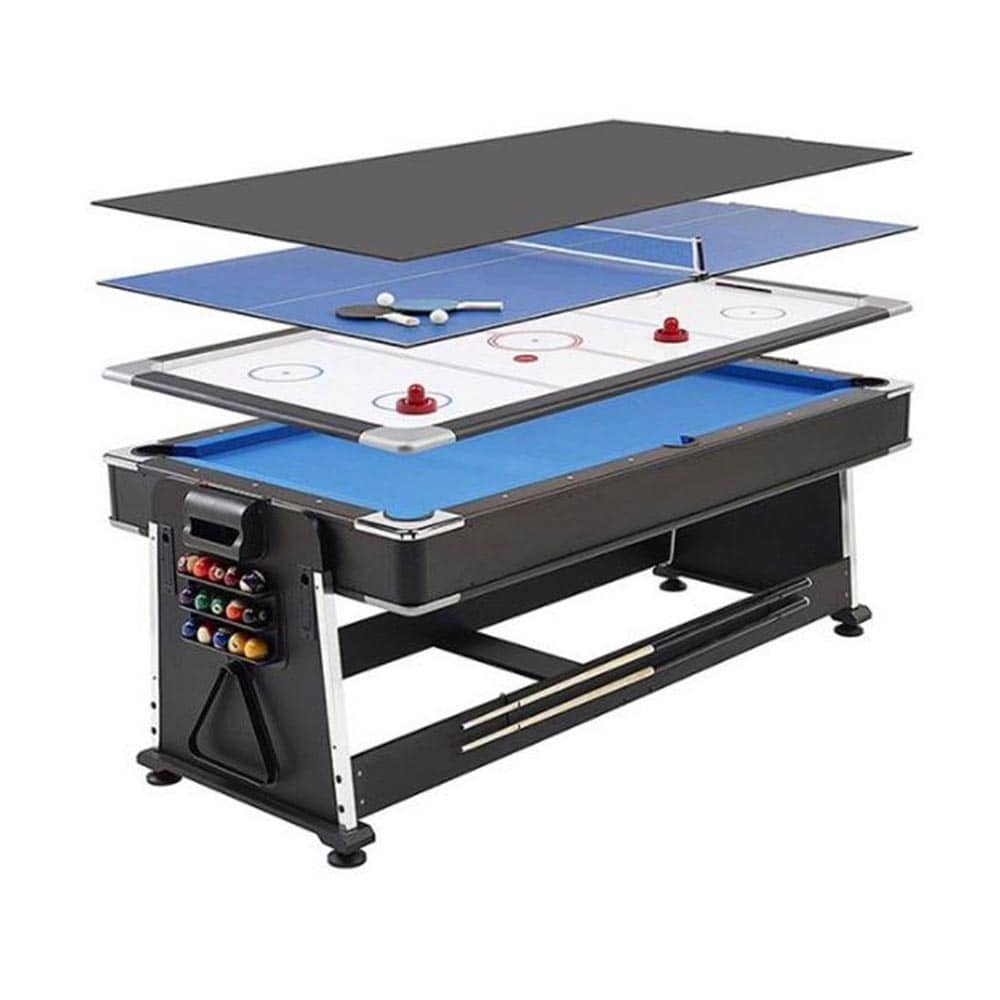 Multijuego giratorio 4 en 1 Azul - (Billar, Air Hockey - Ping-Pong, Mesa comedor)