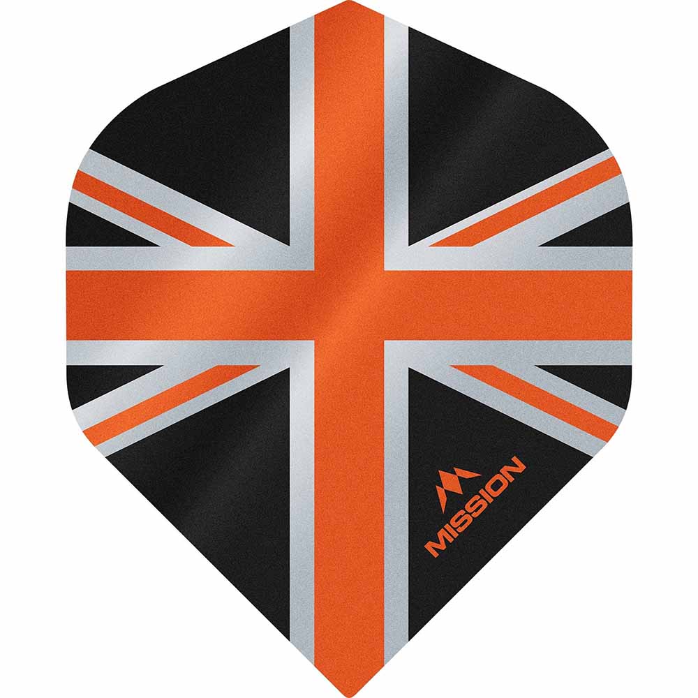 Plumas Mission Darts No2 Std Alliance Union Jack Negro Naranja