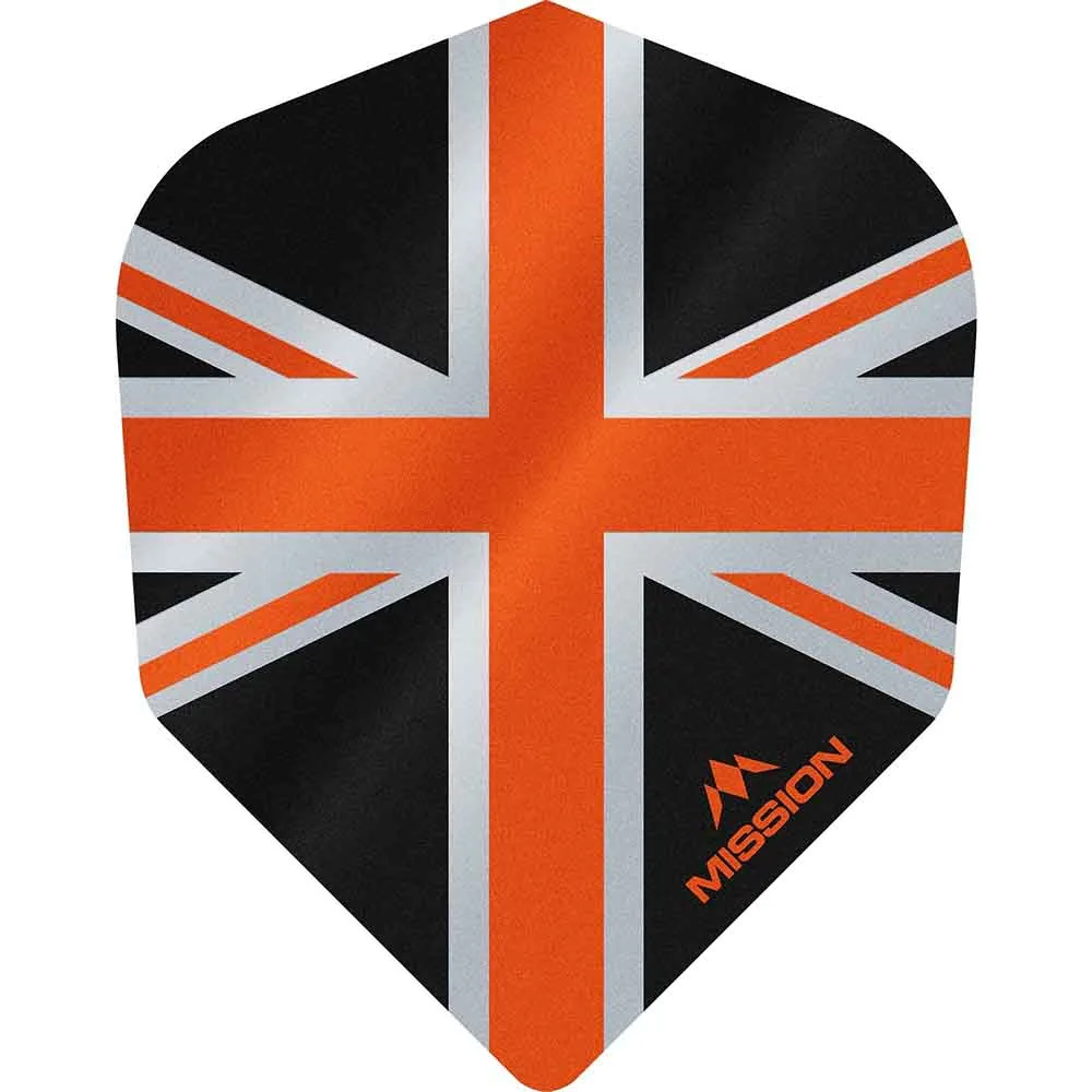 Plumas Mission Darts No6 Alliance Union Jack Negro Naranja
