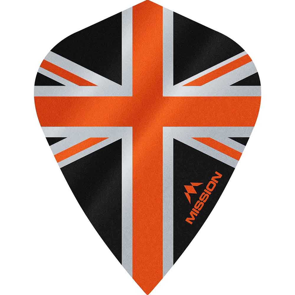 Plumas Mission Darts Kite Alliance Union Jack Negro Naranja