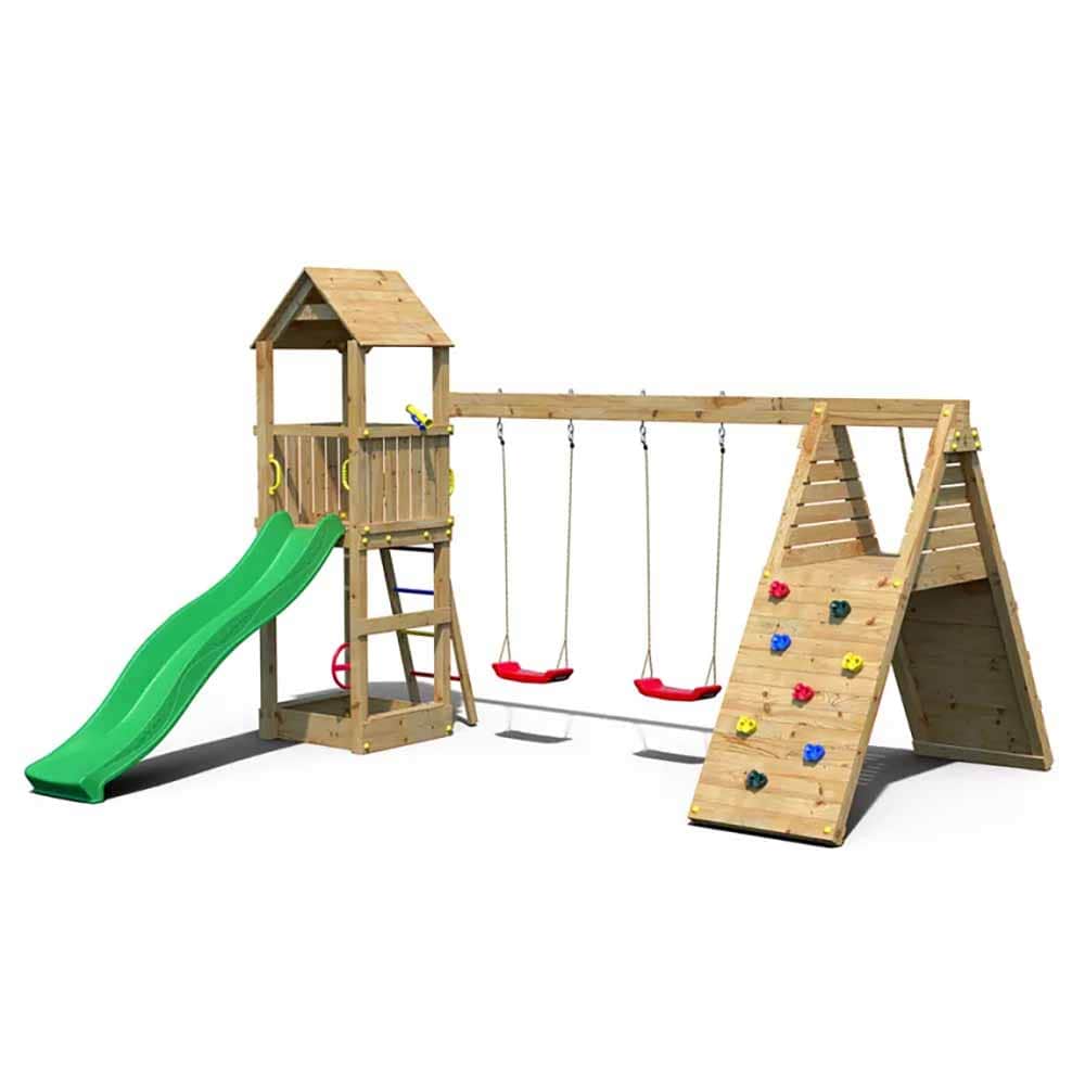 Parque infantil Fleppi, columpio doble y tobogán de escalada