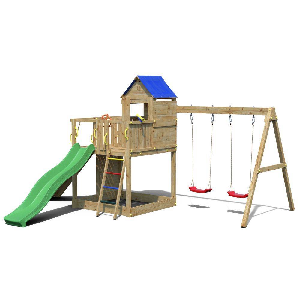 Fungoo Treehouse Casita infantil y columpio 3 juegos de jardín de madera