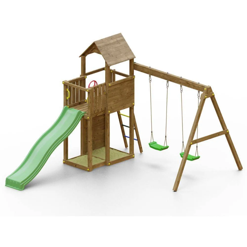 Torre con tobogán, columpios, arenero, parque infantil de madera Boomer3