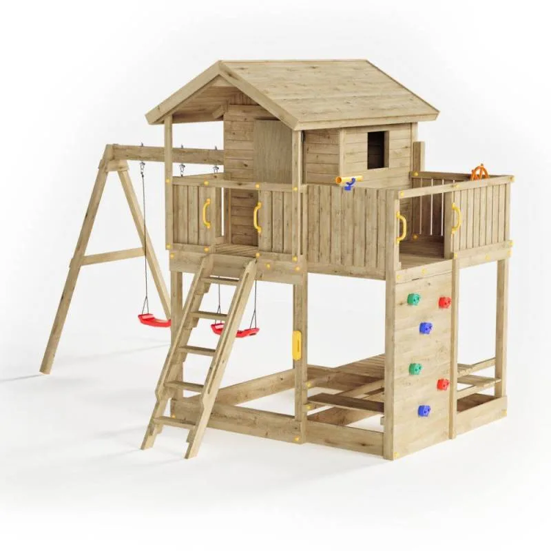 Caseta de jardín infantil de madera Fungoo Galaxy Moonlight con dos columpios y columpio