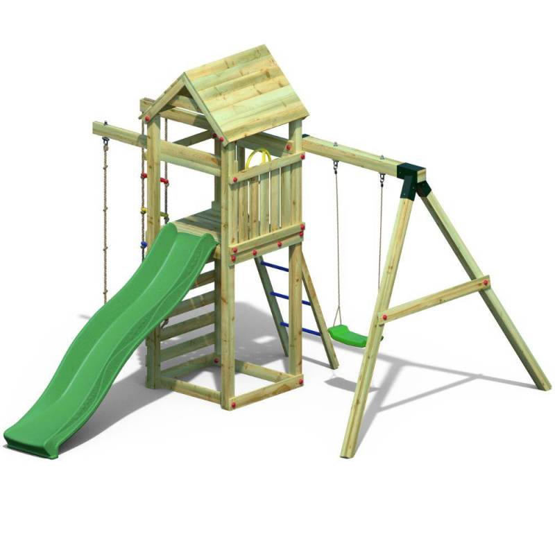 Parque infantil de jardín de madera tobogán columpio pared cuerda