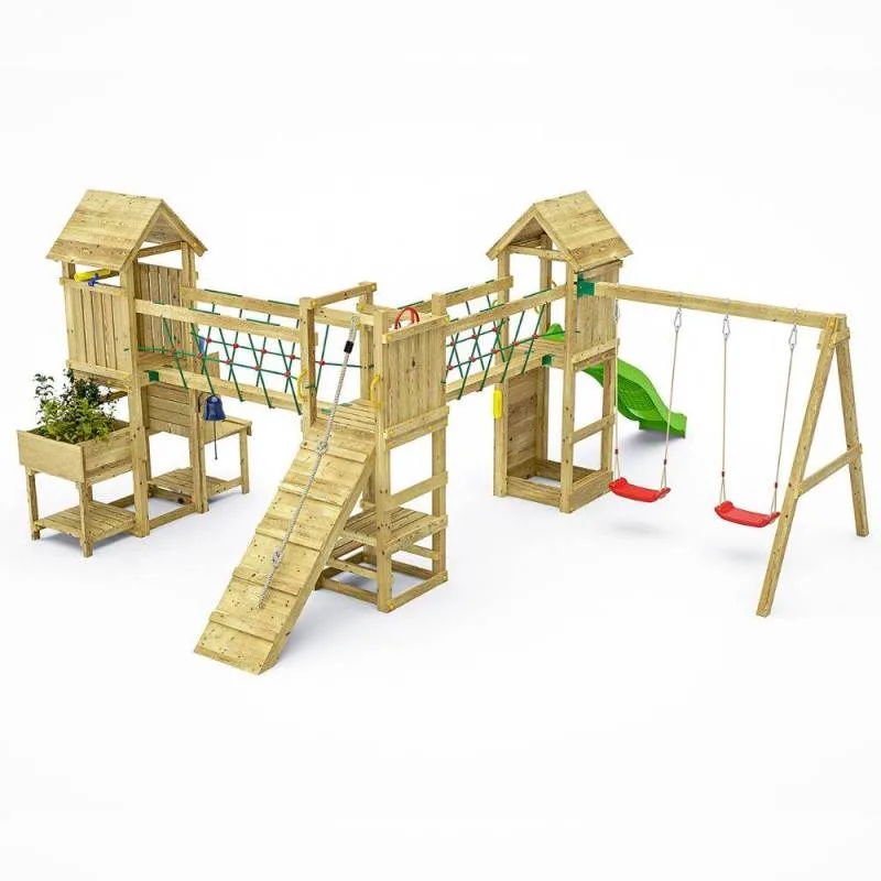 Fungoo Optimizer Parque infantil de madera con tobogá con columpios trepador y cocina infantil