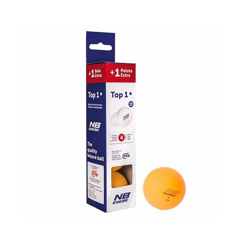 Caja 3+1 Pelotas Ping Pong Enebe Top 1 Naranja Claro