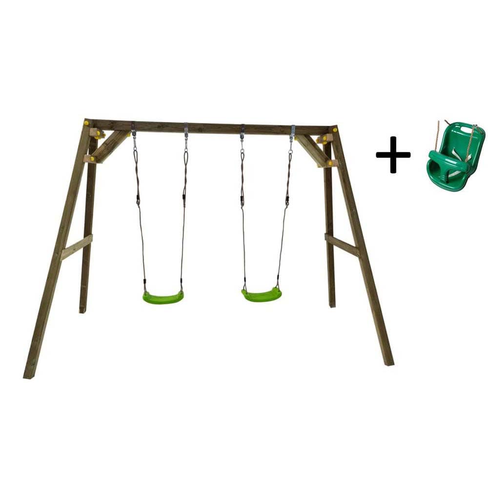 Columpio de madera cuadrada Masgames Xylo doble con Asiento de Bebé