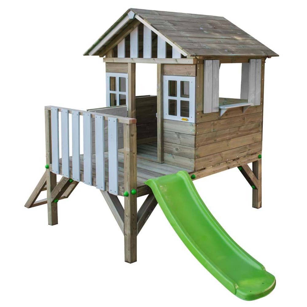 Casita infantil elevada de madera Masgames Lollipop blanca con tobogán