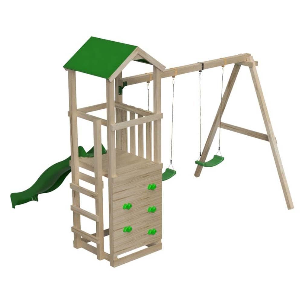 Parque infantil Masgames Carlit L con techo de lona, columpio doble y pared de escalada