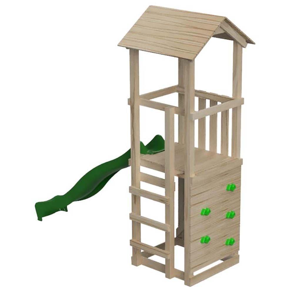 Parque infantil Masgames Carlit L con techo de madera y pared de escalada