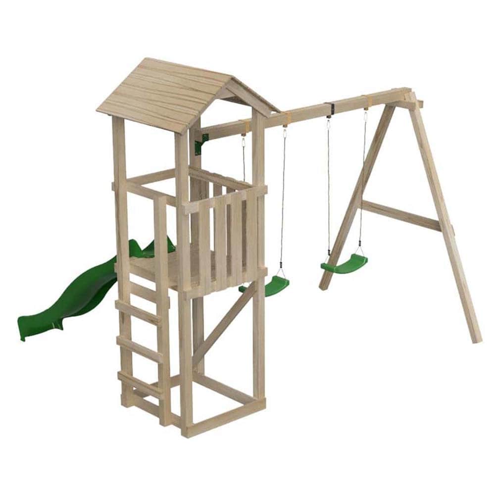 Parque infantil Masgames Carlit L con techo de madera y columpio doble
