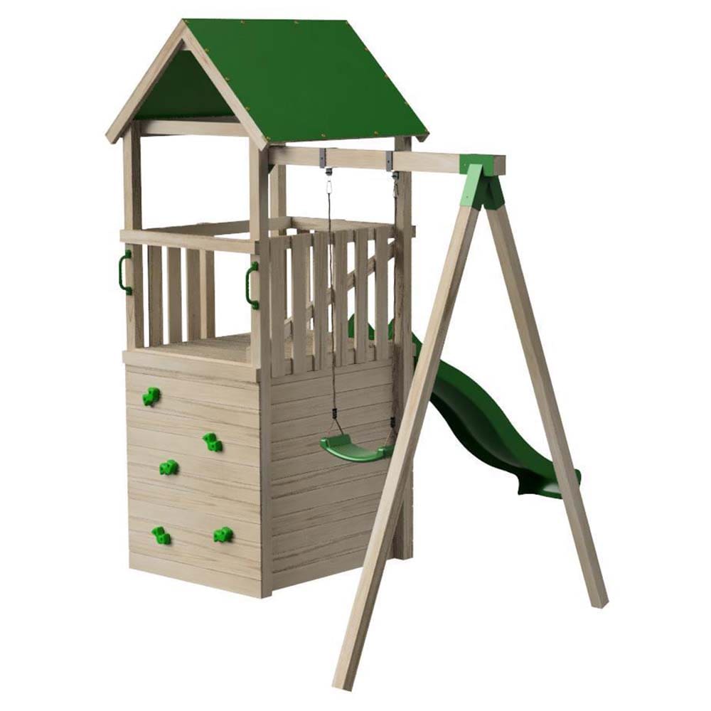 Parque infantil Masgames Tibidabo L con techo de lona, rampa de escalada y columpio individual