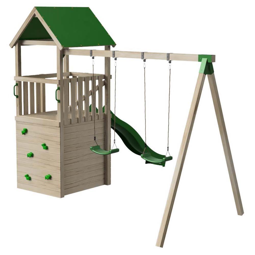 Parque infantil Masgames Tibidabo L con techo de lona, rampa de escalada y columpio doble