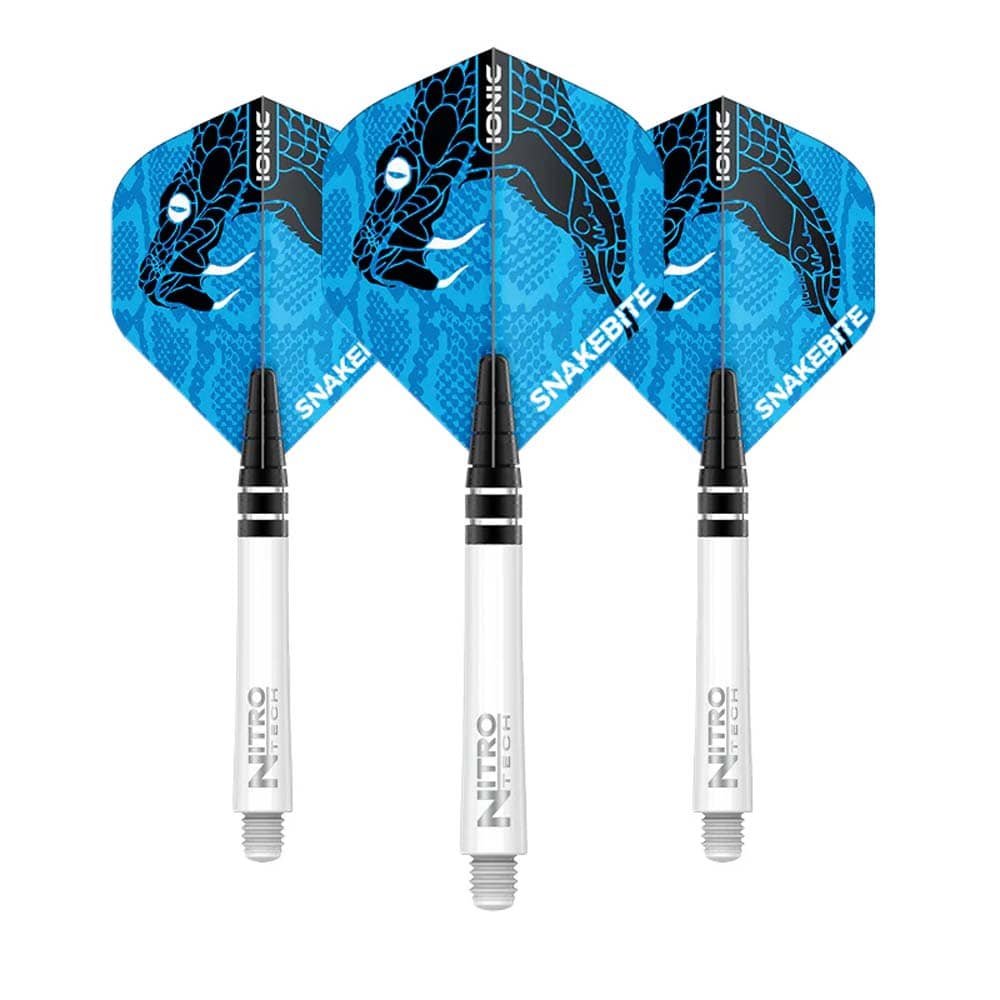 Combo Red Dragon Plumas Flights Snakebite Standard + Cañas Nitrotech Larga Blanco