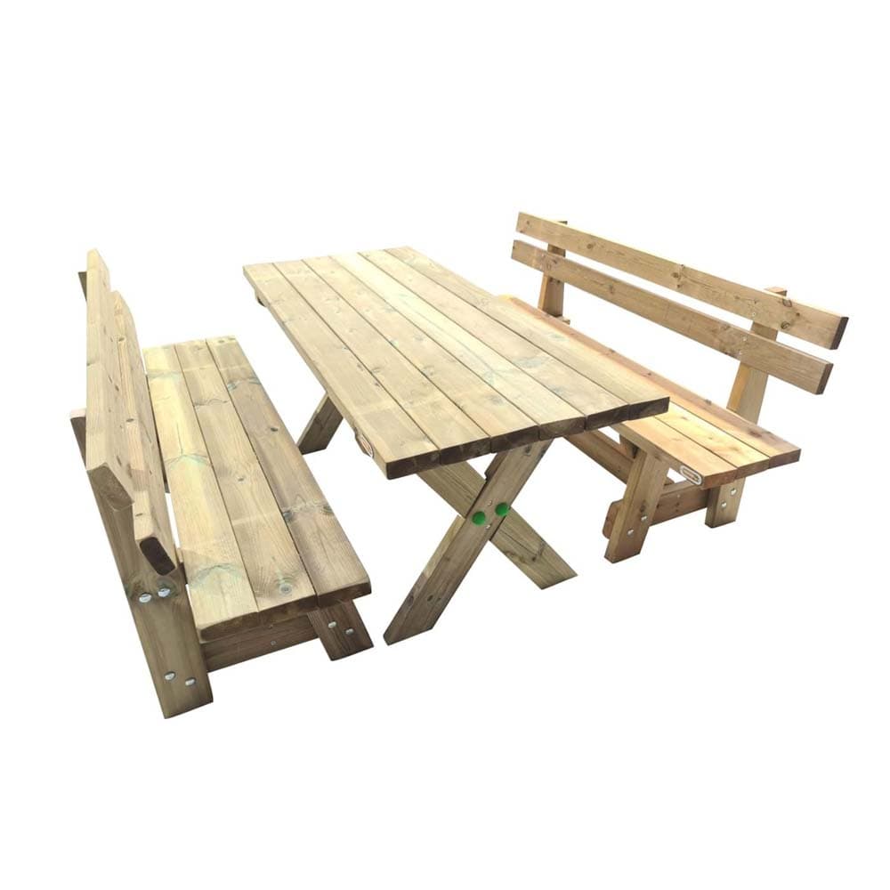 Mesa de madera Masgames Xerta con bancos con respaldo Vic