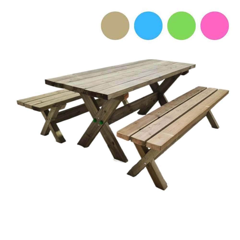 Mesa de madera con bancos independientes Masgames Xerta (con opción de color)