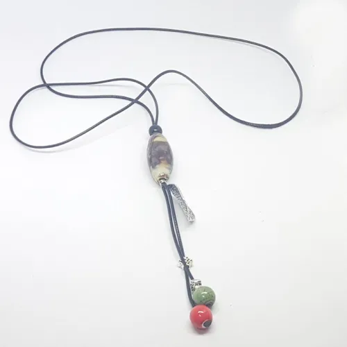 Collar Piedras Marron Hoja Plata Final Coral Verde