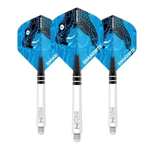 Combo Red Dragon Plumas Flights Snakebite Standard + Cañas Nitrotech Larga Blanco